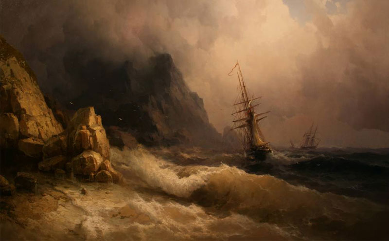 Корабли во время шторма - картина